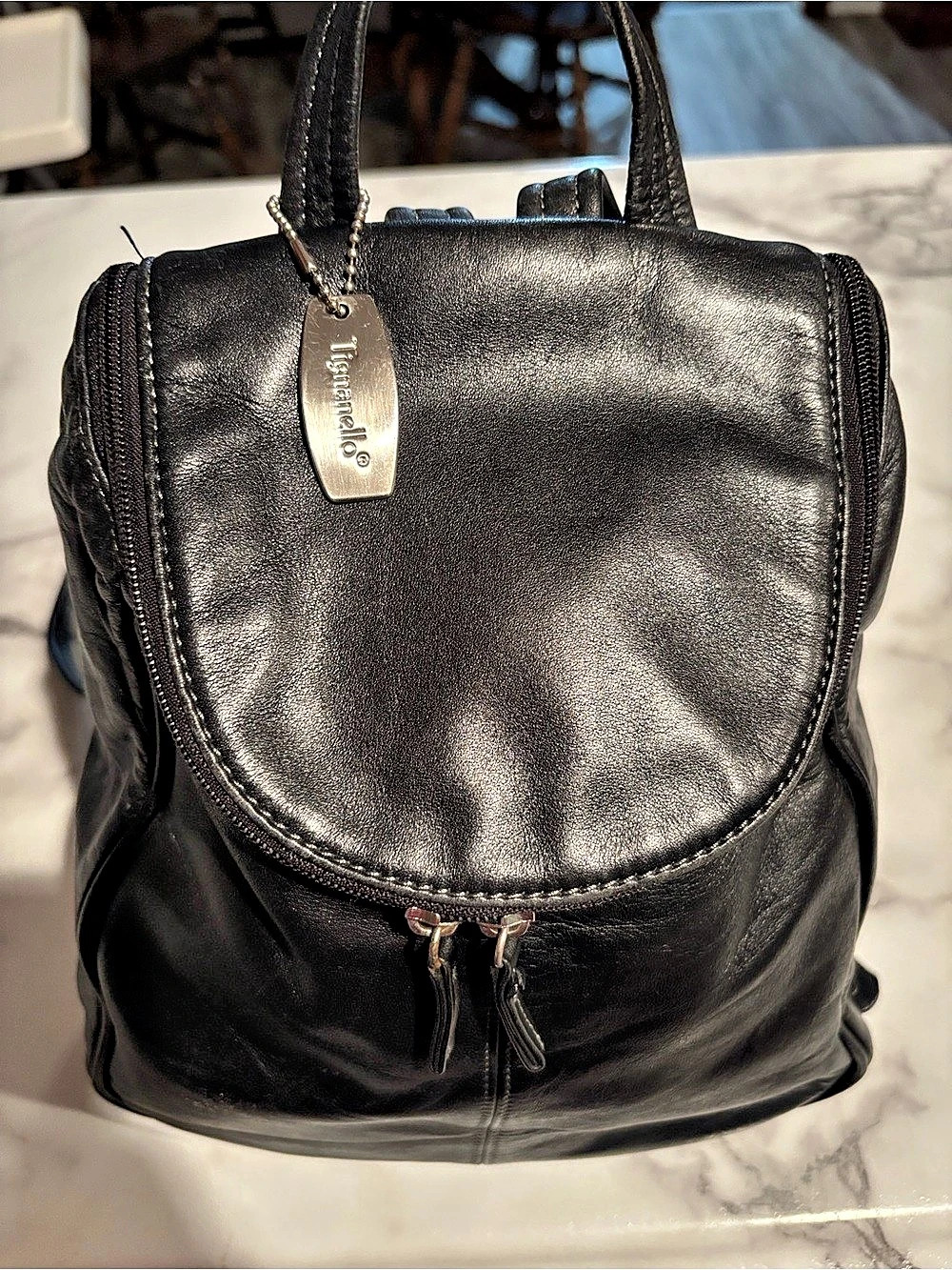 Tignanello Black Leather Backpack